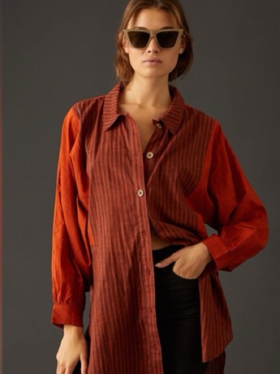 Anthropologie Tops - Anthropologie Oversized Loose Button Down Striped Shirt Size XXS